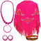 Planta Color Mantón Bordado de Flores con Abalorios de Lunares (Collar,Pulsera y Pendientes) y Pulsera de Tela con Diseño para Amantes del Flamenco (Fucsia Oscuro 3 Flores)