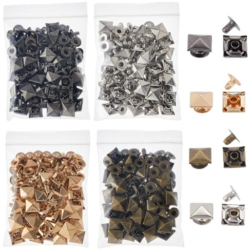 SUPERFINDINGS 200 Set 4 Farben Ledernieten 10mm Punkte Nieten Spike Nieten Quadratische Ledernieten Metall Punk Nieten Pyramidennieten Für DIY Lederhandwerk