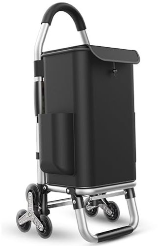 Treppensteiger Einkaufstrolley Leicht Wasserdicht 2 in 1 mit 6 geräuschlosen Rädern Abnehmbarer Treppensteiger Trolley Schwarz