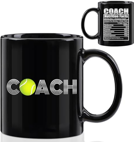 CFGBFDGH Coach Gifts Office Coffee Mug, Tennis Balls Ceramic Cup with Handle, Tennis Gifts for Men Boyfriend Coach, Him, Sports Coaches, Dad, Christmas Birthday Gift 11oz Black