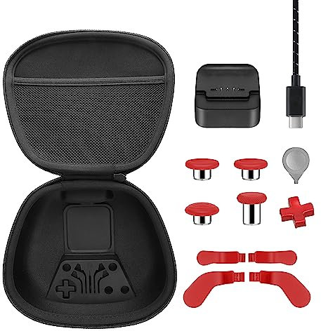 Pack complet de composants pour manette Xbox Elite Series 2 Xbox Elite 2 accessoires avec étui de transport, 4 baguettes, 4 pagaies, station de charge et 1 outil de réglage (rouge)