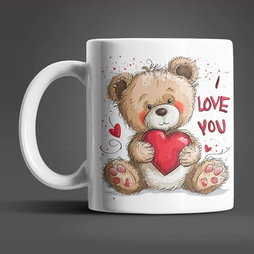 Teddybär I Love You Kaffeetasse Teetasse Tasse Geschenkidee 325 ml, Muster: Teddy-03