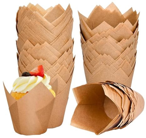 Cpolebev 120 Stück Natürliche Tulpen-Cupcake-Förmchen, Muffinförmchen, Backförmchen, Cupcake-Förmchen für Backförmchen, Pergamentpapier-Muffinförmchen-Halter, Tulpen-Cupcake-Förmchen