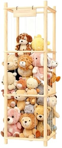 Stofftieraufbewahrung aus Holz, Zoo für Stofftiere, 136 x 40 x 40 cm, große Kapazität, Kuscheltier-Aufbewahrung, Teddybär-Halter, Plüsch-Organizer für Kinderzimmer, Spielzimmer, Wohnzimmer