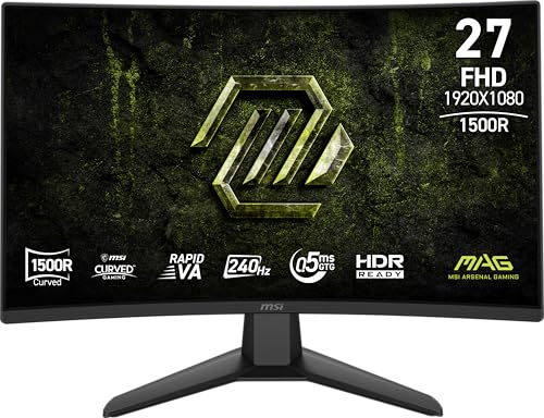 MSI MAG 274CF X24 Monitor da gioco 27 1920 x 1080 (FHD), 240 Hz, AMD Adaptive-Sync, HDR Ready, HDMI, porta VGA, montaggio VESA, inclinabile, lunetta sottile su 4 lati, 0,5 ms, nero