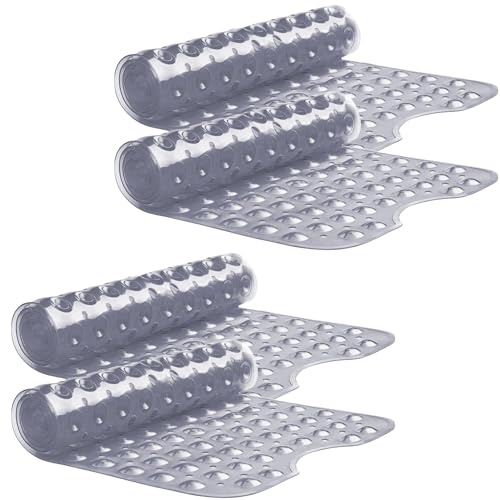 MOONLIGHT20015 Non Slip Shower Bath Mat 4 Pack – Anti Mould & Mildew PVC Bathroom Mats with Suction Cups, Drain Holes, Machine Washable, Ideal for Bulk & Wholesale Use (100x40cm, grey)