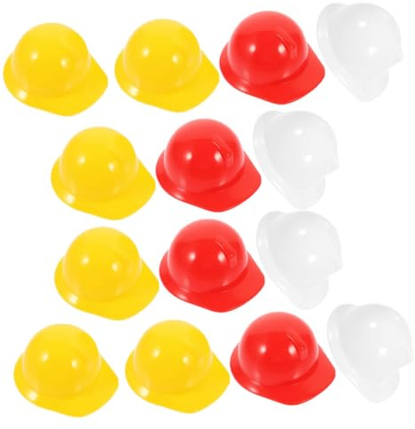 LALADEFIEE Miniatur Sicherheitshelm Ornamente Kunststoff für Puppen | Dollhouse Spielzubehör, Bauparty Dekoration, Rot Gelb Weiß, für Kuchen und Weinflaschen, 30 Stück Packung