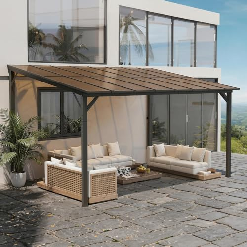 Amopatio Terrassenüberdachung Freistehend 4,2 x 3m, Terrassendach mit 6mm Doppelstegplatten aus Polykarbonat, UV-Schutz & Regenfest, Robuste Stahlkonstruktion Pavillon für Garten, Terrasse, Champagner