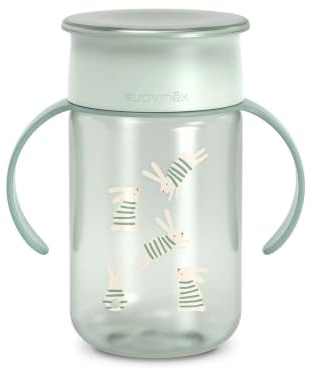 Suavinex, Vaso Aprendizaje Bebé, Taza 360 con Sistema Antiderrame y Antigoteo, Magic Cup con Asas y Tapa, Apto Lavavajillas y Microondas, 340 ml, Taza Entrenamiento para Bebés +12 Meses, Verde