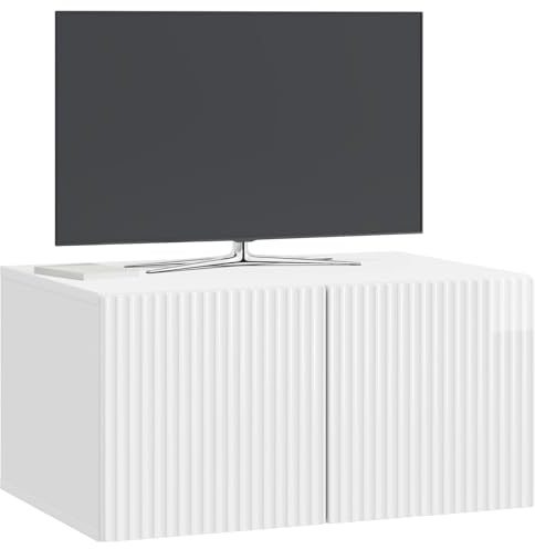 vidaXL Wandmontierter TV-Schrank Hochglanz Weiß 59,5 x 41 x 30 cm, Wohnzimmer, Moderne Entertainment-Wand, rechteckige TV-Konsole, stylischer Stauraum, hängender Schrank