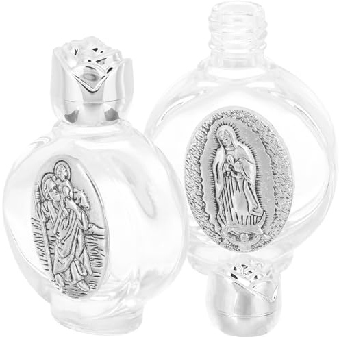 Uonlytech Bouteilles d'eau Bénite Légères et Portables en Verre Argenté Lot de 2 Décorations Simples et Luxueuses Plusieurs Styles pour Communion, Présents Invités Mariage Plusieurs Styles