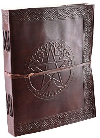 Battle-Merchant - Lederbuch mit Pentagramm - Braun, ca. 21 x 14 cm - Notizbuch aus echtem Leder