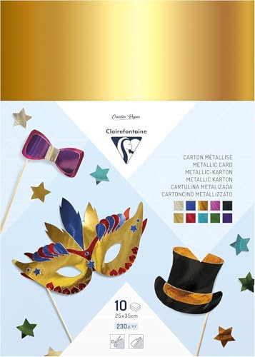 Clairefontaine Maildor 354595C Aluminiumkarton (mit Metallic-Effekt, Pack mit 10 Bögen, 25 x 35cm, 230g) 1 Block, farbig sortiert
