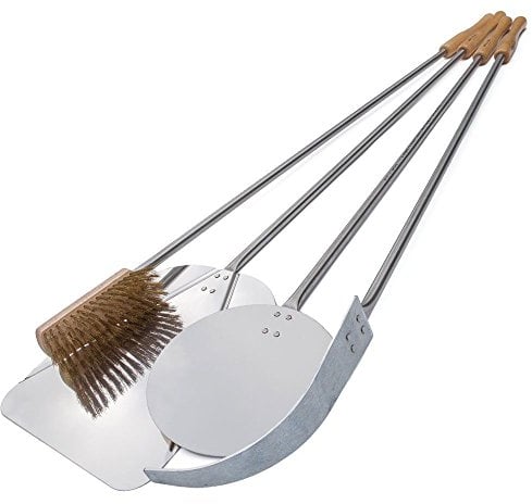 Callow Retail Premium Outdoor Pizza Oven Complete Tool Set - [ 4 Tools in 1 Pack] Stainless Steel Wood Fire Oven Tools with Wooden Handles | Barbeque & Outdoor Dining