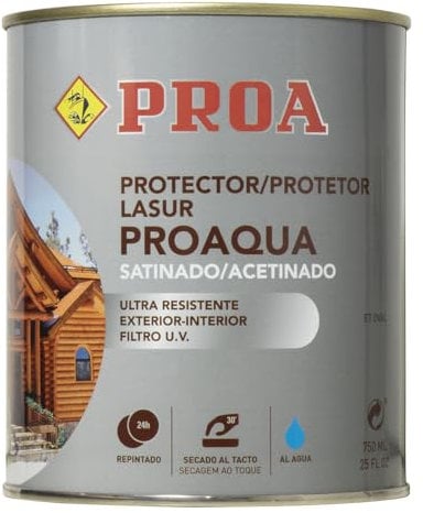 Lasur protector para madera al agua exterior. Pino. 4 L. Cuida y protege la madera con acabado natural. Proa.