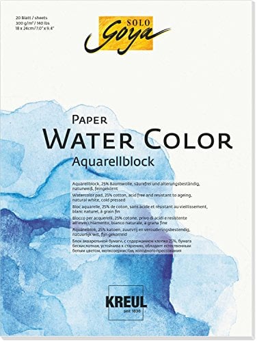 KREUL 68011 - Solo Goya Paper Water Color, Aquarellblock, ca. 18 x 24 cm, 300 g/qm, 20 Blatt, säurefrei und alterungsbeständig, naturweiß, für Malerei mit Aquarell- und Gouachefarben