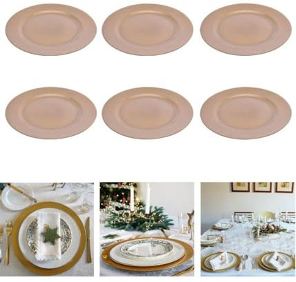 TrAdE Shop Traesio 6 X SOTTOPIATTI Natalizi in PLASTICA 33CM Decorazioni Natale per LA TAVOLA Gold