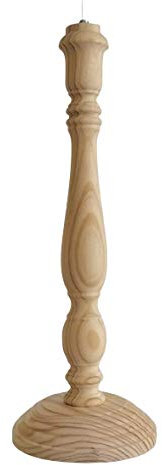 Lampe de table en bois de pin massif. Tournée brute, à peindre. Dimensions : hauteur 38 cm. Diamètre de la base : 14 cm
