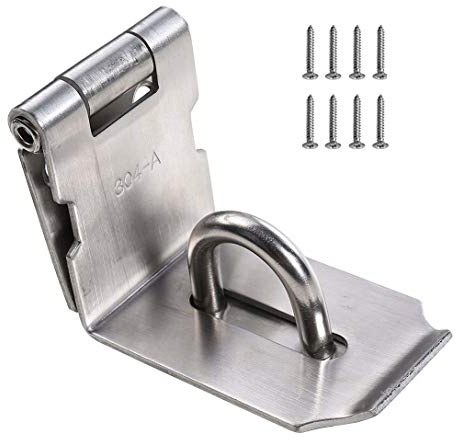 BuxiuGK Heavy Padlock Hasp Door Clasp 90 Degree Right Angle Door Lock Gate Latch 304 Stainless 5 Inches with Screws for Doors Gate Window,Silver