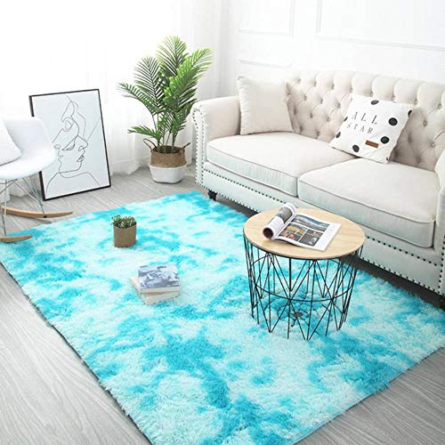 DAERG Gray solid color carpet, used in bedroom and living room, plush soft dyed carpet, non-slip absorbent carpet floor mat, used in b,blue,80x160cm