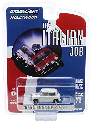 Greenlight 1:64 Hollywood Serie 28 - The Italian Job (1969) - 1967 Austin Mini Cooper S 1275 MkI - Weiß mit schwarzen Lederbändern 44880-C