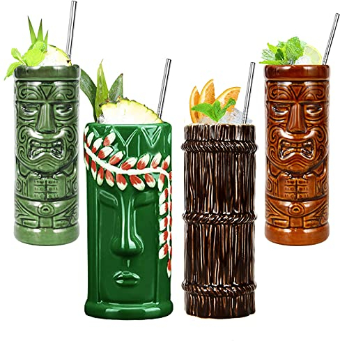 Tasse en Céramique Tiki, Verre à Cocktail Exotique Hawaïen pour Bar Professionnel et Hawaiian Party Barware, Q4
