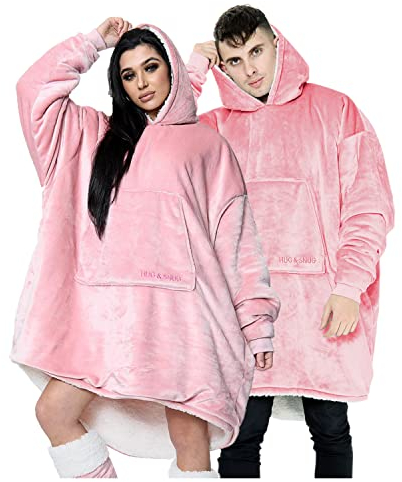 GC GAVENO CAVAILIA Couverture Sherpa surdimensionnée et Moelleuse, Grande Poche, Confortable et Douillet, à Capuche, s'adapte à Tous Les Hommes et Femmes, Polyester, Rose poudré, Taille Unique