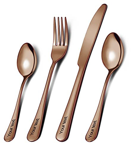 OXYEFEI Posate per con incisione del nome, in acciaio inox 18/10, design moderno e moderno (Marrone)