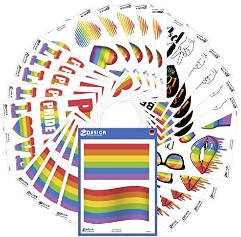 AVERY Zweckform Art. 58244 LGBTQ Sticker (110 Love Gay PRIDE Aufkleber, Regenbogen Fahne, wasserfest, Dekorieren von Laptop, Tablet, Handy, Fahrrad, Skateboard, Koffer, Helm, Grafitti Decals), bunt