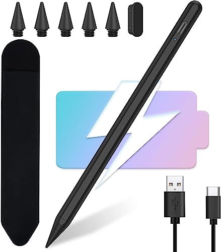 Stylus Pen for iPad 2018-2025, ipad Pencil Compatible Apple iPad 11 A16/10/9/8/7/6th Gen, Pro 12.9/11/13 Inch, Air 3/4/5/M2/M3/M4, Mini 5/6, with 2x Faster Charge, Tilt Sensor, Palm Rejection