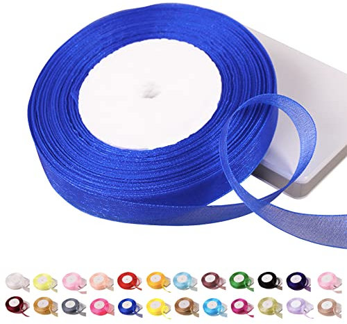 Organzaband, 45 m, Königsblau, 15 mm, durchsichtige Organzaband, Glitzer-Geschenkschleifen, transparentes Chiffonband zum Verpacken von Haarschleifen, Hochzeit, Weihnachtsbaum, Kuchendekoration