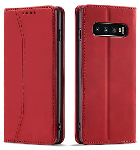 OKZone Coque pour Samsung Galaxy S10, PU Cuir Portefeuille Housse Magnétique Flip Pochette Étui à Rabat Case avec Antichoc TPU Housse [Emplacements Cartes] [Fonction Support] (Rouge)