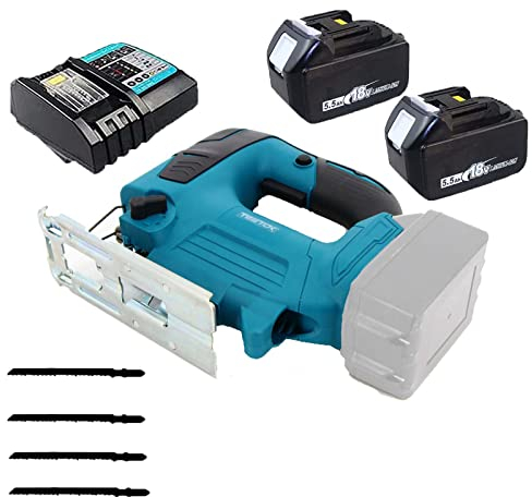Akku-Stichsäge,Ersatz für Makita mit 2 * 5500mAh Akku und Ladegerät, Stichsäge Elektrisch Mini 18V mit 5 Sägeblättern zum Entfernen von Farbe und Mörtel, zum Schleifen, Schneiden