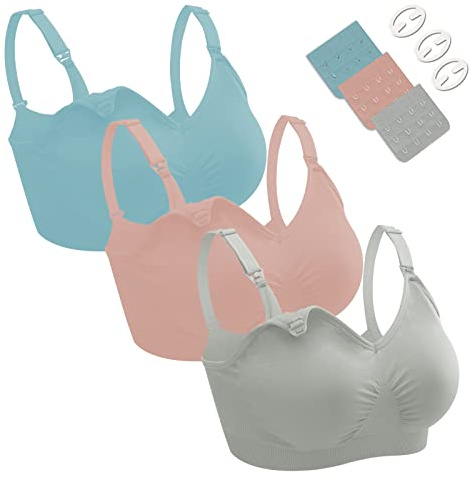 Dresime Reggiseni Allattamento 3 Pezzi Senza Cuciture Reggiseno Premaman Senza Ferretto Morbido con Imbottito Reggiseno Gravidanza con Estensioni Extra del Reggiseno e Clip