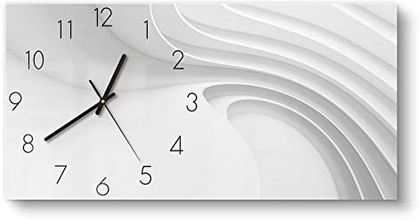DEQORI Glasuhr | vertikal 60x30 cm | Motiv Fließende Lamellenlinien | große XXL Design Uhr aus Glas | leise Wanduhr für Wohnzimmer & Küche | moderne Hingucker Uhr für die Wand