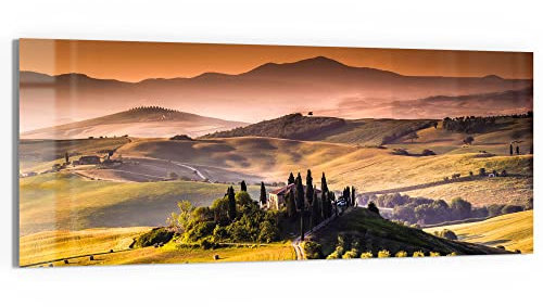 DEQORI Glasbild Echtglas | Motiv Toskana Panorama | horizontal einteilig 125x50 cm | schöne Dekoration | Wandbild für Wohnzimmer, Schlafzimmer, Flur & Küche | moderne Wanddeko