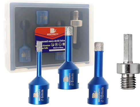 BRSCHNITT Set di punte diamantate per piastrelle – 6/8/10 mm punta diamantata per piastrelle in porcellana granito marmo foratura a secco un adattatore