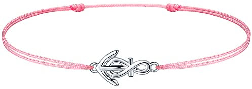 J.Endéar Fußkettchen Infinity Anker für Damen Mädchen Sterling Silber 925 Cord Handgefertigt Schmuck Sommer Strand Unendlichkeit Liebe Freundschaft Geschenk, Rosa