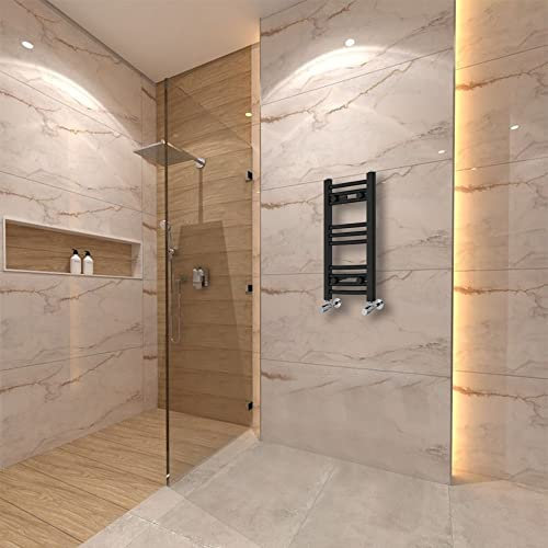 Warmehaus Curved Heated Towel Rail Radiator Ladder Black 600x300mm Central Heating Radiators for Bathroom Kitchen