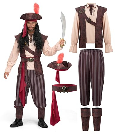 Spooktacular Creations Costume de pirate des Caraïbes pour homme, costume de capitaine de mer kaki pour adulte, pour Halloween, fête costumée ou cosplay