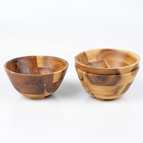 VieWood Kleine Holzschüssel-Set mit 3 Stück (11,9 cm Durchmesser x 6,6 cm Höhe) für Gewürze, Dip-Sauce, Nüsse, Ketchup, Marmelade, Kräuter, Vorbereitung, Salsa und Oliven (Akazie, 11,9 cm)