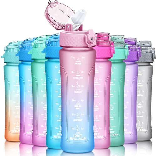 KITART 450ml Kinder Sport Trinkflaschen für die Schule mit Strohhalmdeckel (Pink Blau)