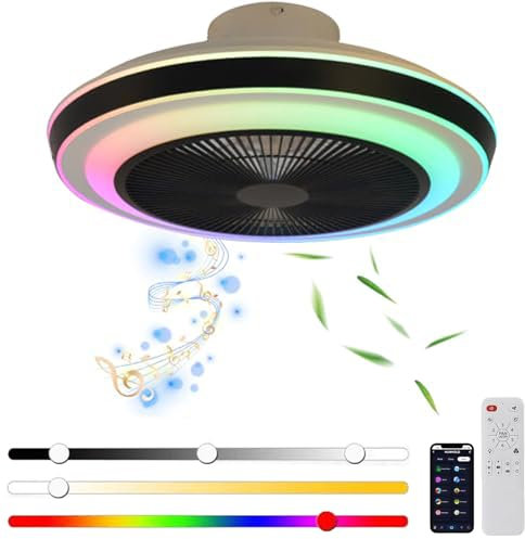 RGB Colour Changing Ceiling Fan Lights with Remote, LED 36W Quiet Ceiling Fans Lamps with Bluetooth Music APP, 50CM White Ceiling Fan for Bedroom Livingroom