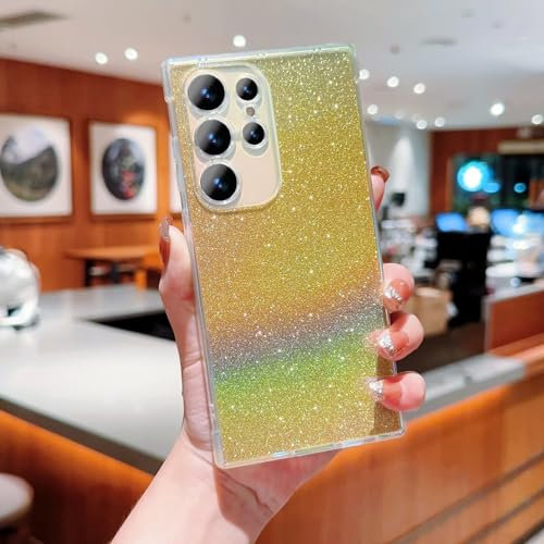 LENGRACE per Samsung Galaxy S21 Ultra Glitterata Custodia,Trasparente Glitter per Donne Ragazze Cover Antiurto TPU Silicone Custodia-Oro