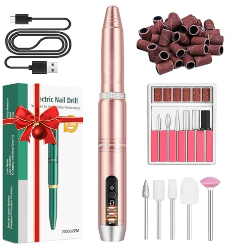 WEIYI Nagelfräser,Elektrischer Nagelfräser mit 11 Aufsätzen und 26 Schleifbändern,Wiederaufladbarer Fräser für Gelnägel,Elektrische Nagelfeile für professionelle Maniküre und Pediküre(Farbe)