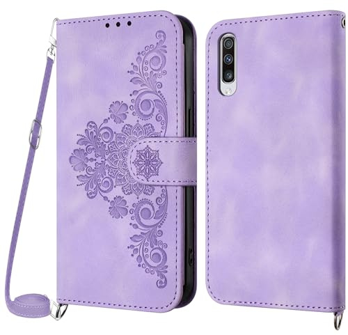 NETANY Handykette Hülle für Samsung Galaxy A70 / A70S, Handyhülle für Samsung A70/A70S Hülle mit Kette Klappbar, PU Leder Necklace Klapphülle und Umhängeband Lanyard Flip Schutzhülle mit Band (Lila)