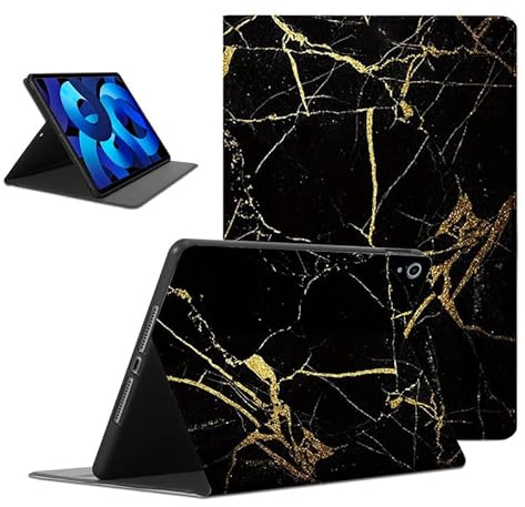 Foonary Hülle für iPad Air 2 9,7, Aesthetic Ultra Dünn Leicht Tablet Schutzhülle mit Standfunktion TPU Rücken PU Leder Stoßfeste Case Cover für iPad Air 2, Schwarz Marmor