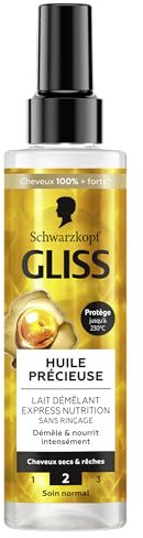 Schwarzkopf - GLISS - Lait Démêlant Express - Huile Précieuse - Nutrition - Protège jusqu'à 230°C - Démêle & Nourrit Intensément - Cheveux Sec & Rêche - Soin Normal - Sans Rinçage - 200ml