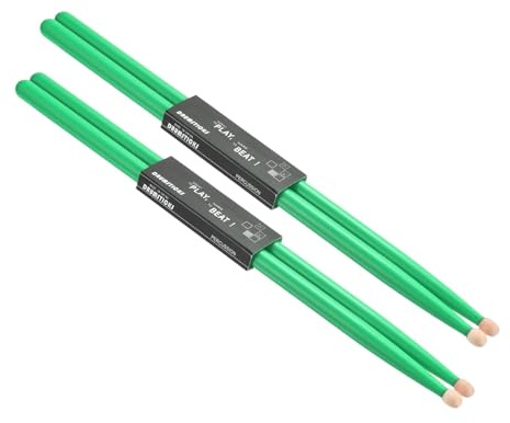 QUARKZMAN 2 Paar Drumstick 5A Ahornholz Schlagzeug Sticks mit Griff Grün | Rutschfestem Klassischer Drumstick mit Holzspitze für Schlagzeug Musikinstrument Percussion