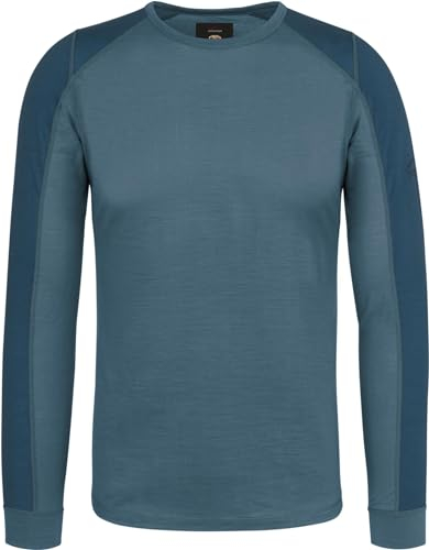 Herren Merino Oberteil Sommer Langarm Shirt Pullover leichtes Outdoor Shirt - Rundhalsausschnitt Funktionsoberteil 100% RWS Merinowolle Farbe Navy Größe L